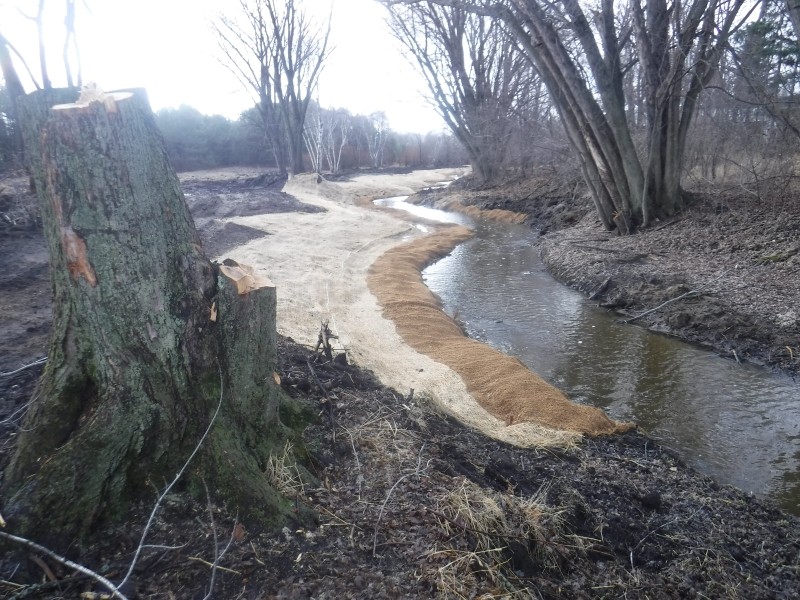 creek banks with fiber blankets on new 2-stage channel design