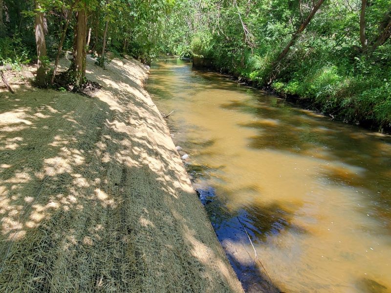 Bank Stabilization example creek bank with coconut fiber netting